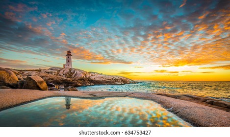 Peggy's cove lighthouse sunset ocean view landscape in Halifax, Nova Scotia - Powered by Shutterstock