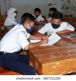 Pekalongan/Indonesia - September 01, 2020 : the teaching and learning process in the classroom in the new normal era