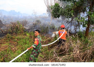 Pekanbaru, Indonesia. 15 December 2016: Firefighters Assisted By TNI Personnel To Extinguish Peatland Fires.