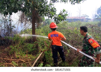 Pekanbaru, Indonesia. 15 December 2016: Firefighters Assisted By TNI Personnel To Extinguish Peatland Fires.