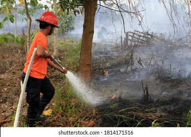 Pekanbaru, Indonesia. 15 December 2016: Firefighters Assisted By TNI Personnel To Extinguish Peatland Fires.