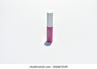 Pekanbaru, Indonesia - 2 August 2021 : Cheek And Lip Tint From Wardah Brand, Pink On A White Background