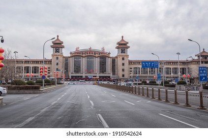 Peking, China, 01.21.2020, The Building And Square Of Beijing Railway Station During The Spring Festival Travel Rush Before The Outbreak Of Covid-19