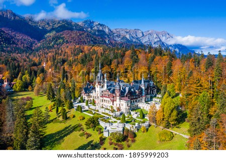 Peles castle in autumn. Sinaia, Prahova county, Romania.