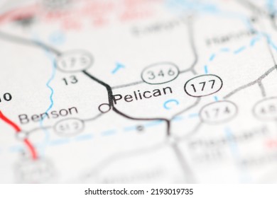 Pelican. Louisiana. USA On A Geography Map