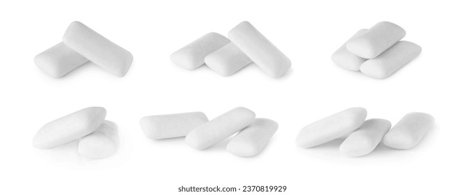 Pellet chewing gums isolated on white, set