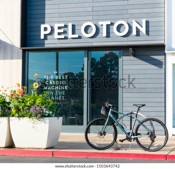 
Peloton store in upscale outdoor shopping center.
Peloton Interactive is an exercise equipment and media company
whose main product is a luxury stationary bicycle - Palo Alto, CA,
USA - Circa, 2019