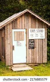 Pemberton BC, Canada - July 6th, 2022:   An Honour Based Rural Farm Stand Where Farmers Can Sell Organic Farm Grow Produce.  Pemberton BC, Canada.
