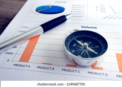 Pen and compass on income target business report , finance concept. - Shutterstock ID 1249687705
