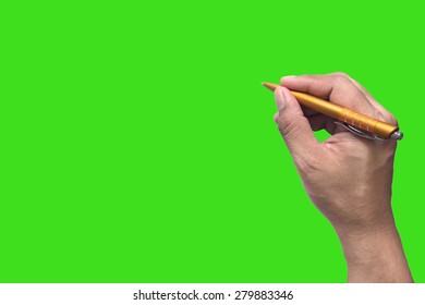 Pen in hand on green screen background with clipping path - Powered by Shutterstock