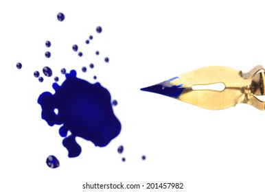 Pen And Ink Blot, Isolated On White 