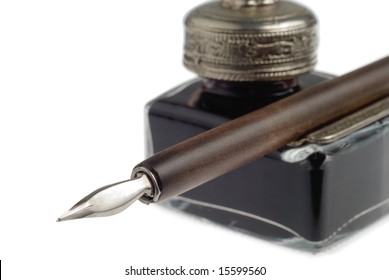 Pen Inkpot Isolated Over White Background Stock Photo (Edit Now) 15599560