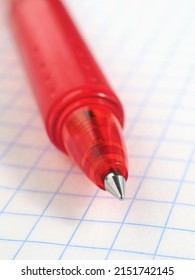 Pen Lies On A Grid Notebook Sheet Close-up. Vertical Illustration On The Theme Of The New School Year And September 1. Starting Study And Education. Macro