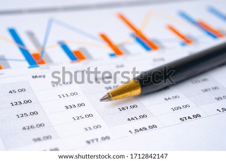 Pen on chart or graph paper. Financial, account, statistics and business data concept.