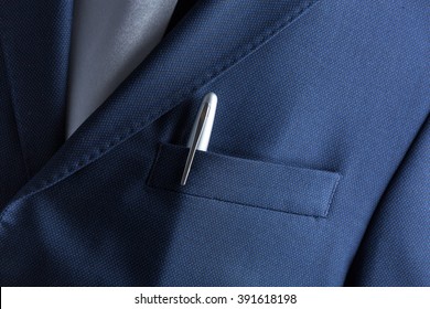 Pen In Pocket Of A Business Suit Close Up