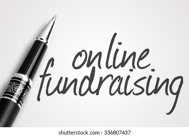 Pen Writes Online Fundraising On White Blank Paper.