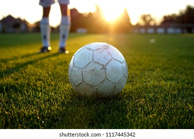 Penalty Kick Training With A Used Ball In The Sunset