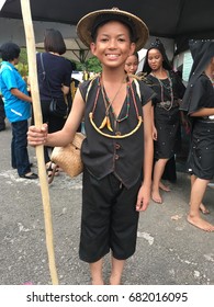 PENAMPANG, SABAH,MALAYSIA-July 22,2017:Dusun Tindal ,Tuaran,Sabah With Traditional Costume Posing For Camera During National Youth Folk  Dance Festival 2017.