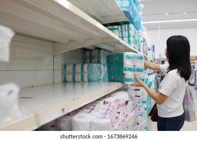 PENANG, MALAYSIA - 16 MARCH 2020: View Of Customer Buying Toilet Paper Rolls In Grocery Store. Covid-19 Panic Buying Hits Penang, Malaysia.