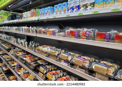 PENANG, MALAYSIA - 16 SEP 2022: Huge Open Fridge With Various Choice Foods In CU Convenience Store. CU Is A South Korean Convenience Store Chain That Is Operated And Owned By BGF Retail.