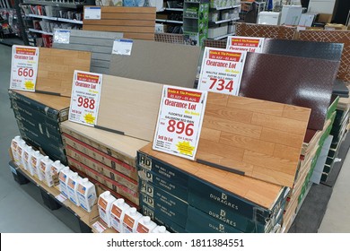 PENANG, MALAYSIA - 18 AUG 2020: Various modern ceramic tiles display in the HomePro, Penang. HomePro is a hypermarket of home electrical product, furniture and building construction in Malaysia.