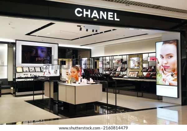 PENANG, MALAYSIA - 20 MAY 2022: Chanel cosmetic\
store in a shopping mall, Penang. Cosmetics are the most accessible\
Chanel product, with counters in upmarket department stores across\
the world.