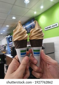 Penang, Malaysia : 5 February 2021: Enjoyed Soft Serve Chocolate Ice-cream In Family Mart
Convenience Store. 