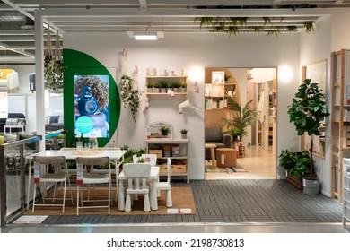 PENANG, MALAYSIA - AUG 04, 2022: IKEA Outdoor Pouch Living Room Interior Design In IKEA Showroom