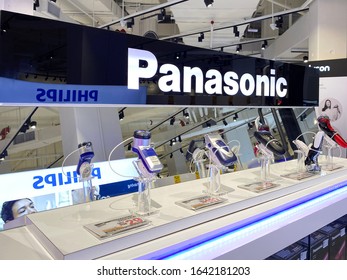 PENANG, MALAYSIA - FEB 11, 2020: Panasonic latest electrical shaver display  n Harvey Norman electrical store. 