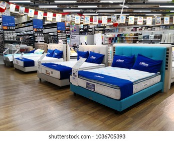PENANG, MALAYSIA - FEB 5, 2018 : Various brand mattresses display in HomePro Penang. HomePro is a hypermarket of home electrical product, furniture and building construction in Malaysia.