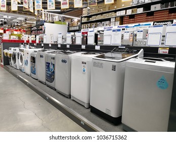 PENANG, MALAYSIA - FEB 5, 2018 : Various brands of washing machine in department at HomePro interior. HomePro is a hypermarket of home product and building construction in Malaysia.
