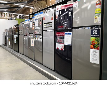 PENANG, MALAYSIA - FEB 5, 2018 : Various brands of Fridge Freezer display in HomePro store. HomePro is a hypermarket of home product and building construction in Malaysia.