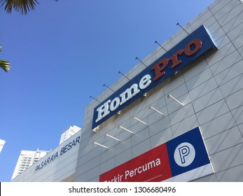Penang, Malaysia - February 6, 2019 : Exterior building facade and signage of a HomePro home improvement store at Egate Penang