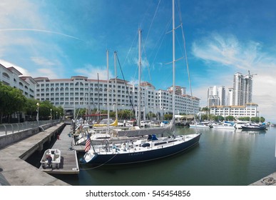 Penang, Malaysia - January 4: Yacht And Private Boat Parking At Strait Quay ,Tanjong Tokong .