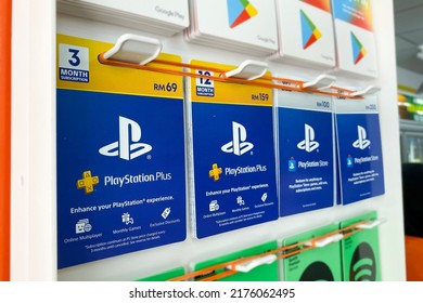 PENANG, MALAYSIA - JUN 03, 2021: Playstation Credit Reload Card Selling In Convenient Store.