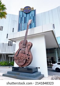 Penang, Malaysia - March 11,2022 : Beautiful front view of iconic Hard Rock Hotel in Batu Ferringhi, Penang. This is one of the best Hotel in Penang.
