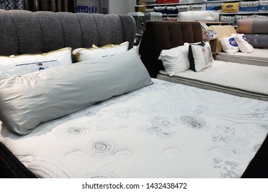 PENANG, MALAYSIA - MAY 3, 2019: View various brand mattresses display in HomePro Penang. HomePro is a hypermarket of home electrical product, furniture and building construction in Malaysia.