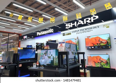 PENANG, MALAYSIA - MAY 3, 2019: View various brand latest television display in HomePro Penang. HomePro is a hypermarket of home electrical product, furniture and building construction in Malaysia.