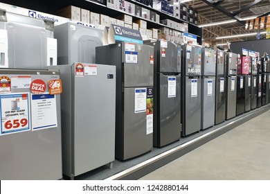 PENANG, MALAYSIA - NOVEMBER 21, 2018 : Various brands of Fridge Freezer display in HomePro store. HomePro is a hypermarket of home product and building construction in Malaysia.