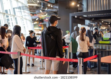 PENANG, MALAYSIA - SEPTEMBER 20, 2020: Malaysia Customers Follow Health SOP In Queensbay Mall During Recovery Movement Control Order (RMCO)