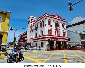 Penang, Malaysia-30 June 2022: View of UNESCO heritage site colonial building at Georgetown Penang. 