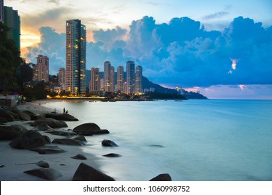 Penang Twilight cloudy landscape beach side with the building - Shutterstock ID 1060998752