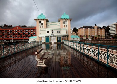 Penarth Pier and seafront after a heavy rain storm Cardiff South Wales