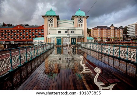 Penarth Pier and seafront after a heavy rain storm Cardiff South Wales