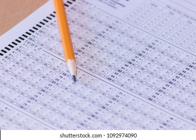 Pencil And Blank Bubble Test Sheet Answer Form Selective Focus