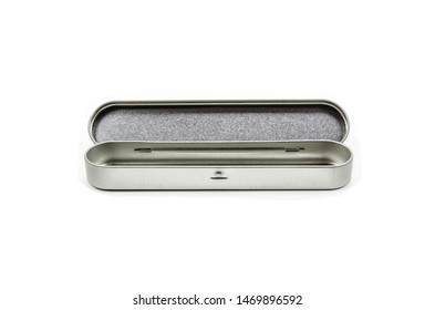 Pencil case, bright silver metal pencil box with isolated white background. - Powered by Shutterstock