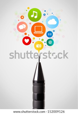 Pencil close-up with social network icons