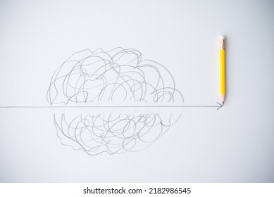 Pencil draw straight line break through confuse zone white background  Breaking through obstacle to new idea  imagination  innovation   problem solving in business  financial education concept