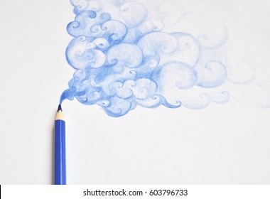 Pencil drawing blue smoke