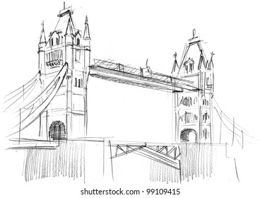 Pencil drawing of a London bridge - Shutterstock ID 99109415